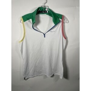 RLX Ralph Lauren‎ Golf Sleeveless Top White Colorful Trim Activewear Women's L